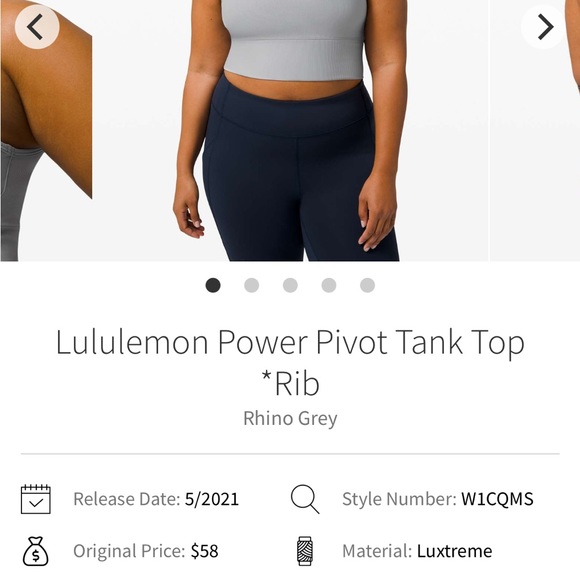 Lululemon
POWER PIVOT TANK TOP *RIB
Rhino Grey - Picture 6 of 6